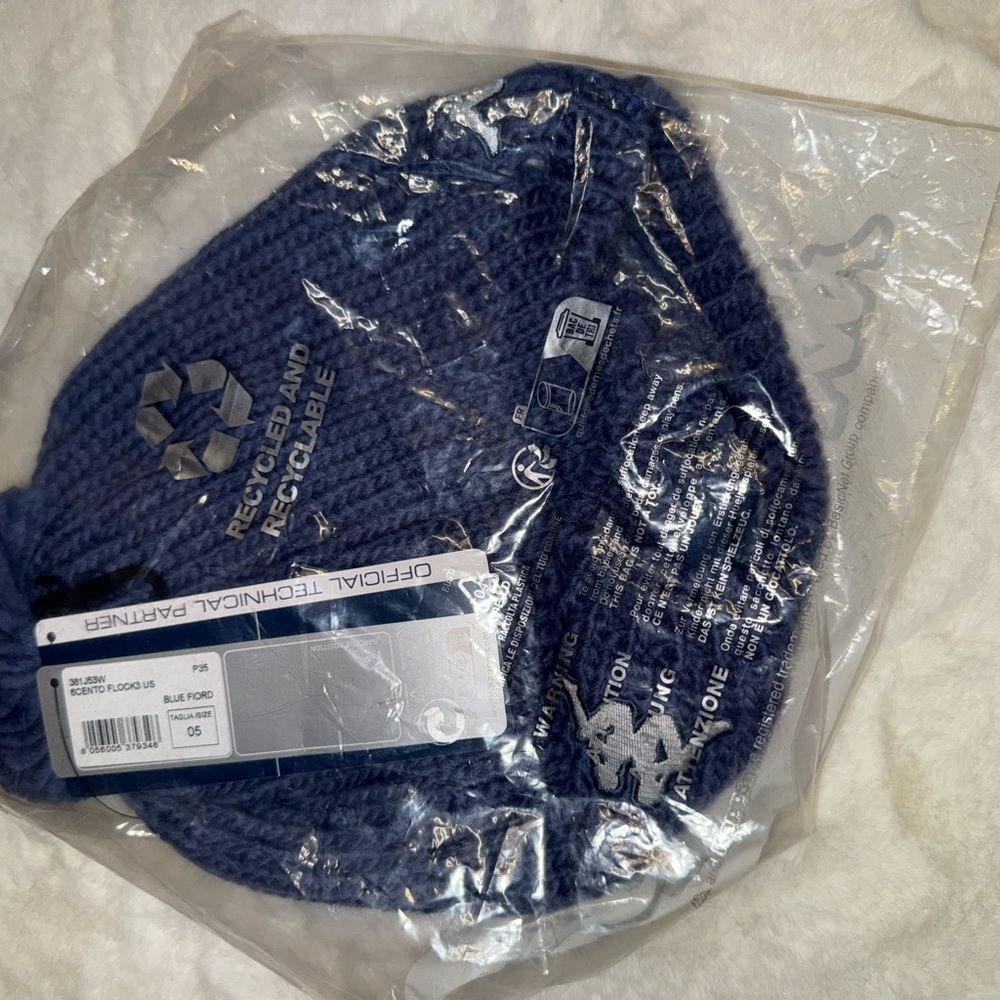 Kappa Navy 6cento Flock3 Blue Fiord Beanie with Pom and Logo - Picture 5 of 5